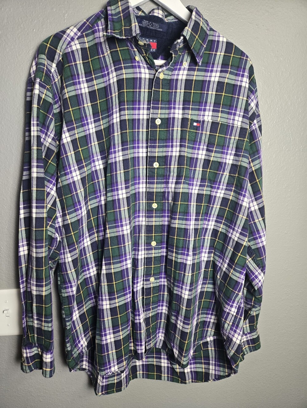 Vintage Tommy Hilfiger Purple Plaid Button Down Shirt Size Large